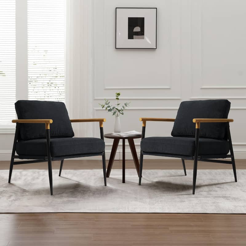 2 Set Upholstered Accent chair Club Chair for Living Room - Stand Leg - Black