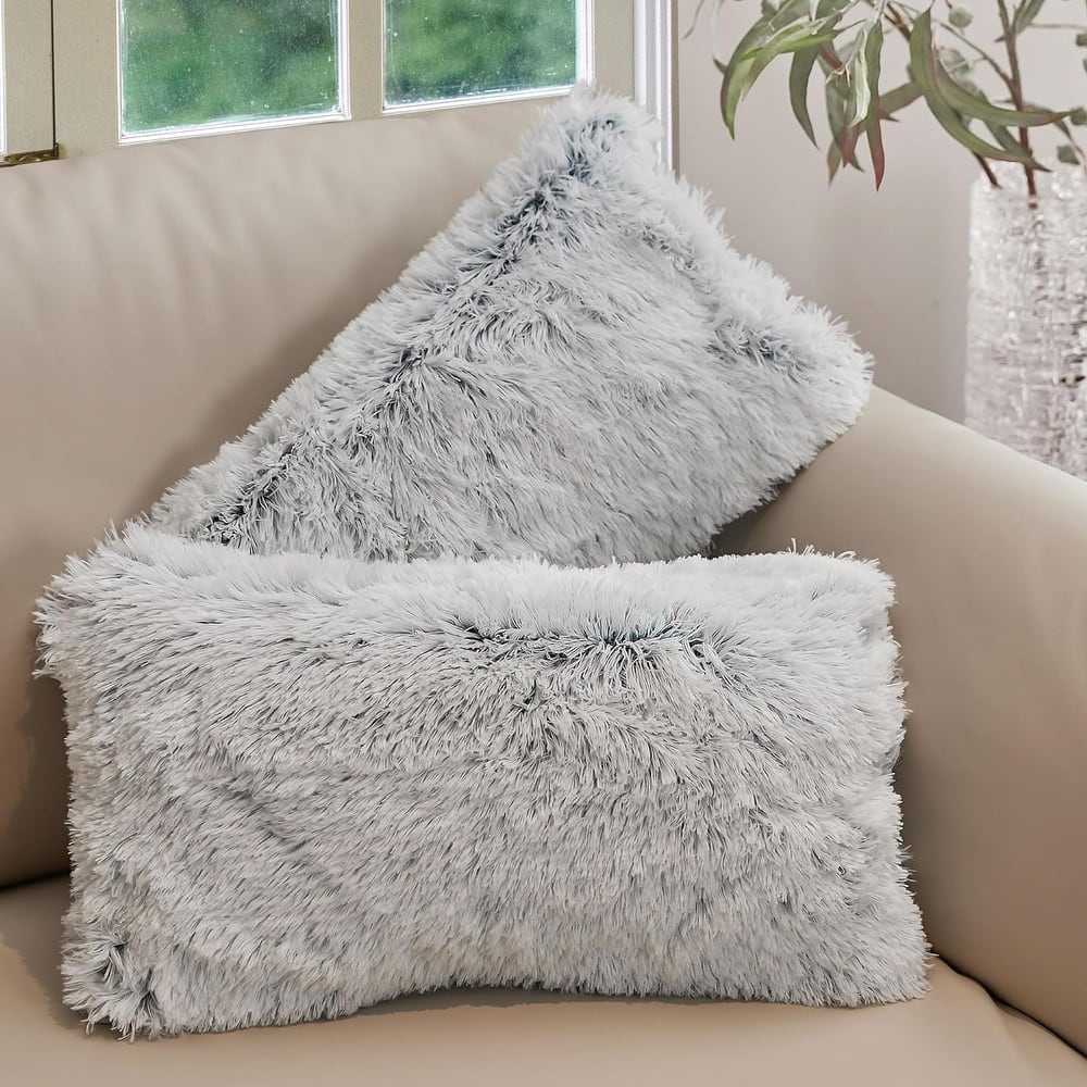 Cheer Collection 12"x20" Shaggy Long-hair Throw Pillows (Set of 2)