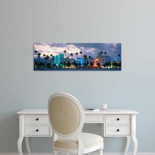 Easy Art Prints Panoramic Images's 'Buildings Lit Up At Dusk, Ocean Drive, Miami Beach, Florida, USA' Canvas Art