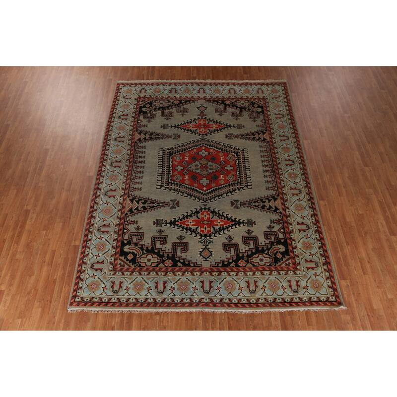 Hand Knotted Oriental 100% Wool Carpet Traditional Geometric Greys & Charcoal Viss Area Rug - 11' 10'' X 8' 10''