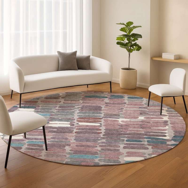 Machine Washable Indoor/ Outdoor Modern Caps Chantille Rug