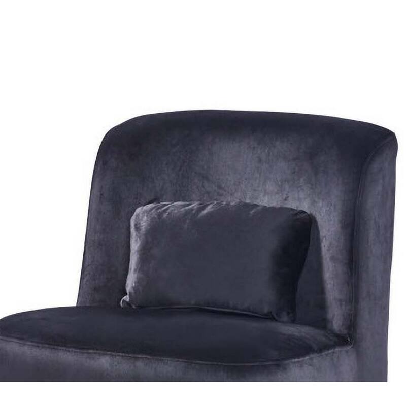 Suma 25 Inch Slipper Accent Chair with Pillow, Black Velvet Upholstery