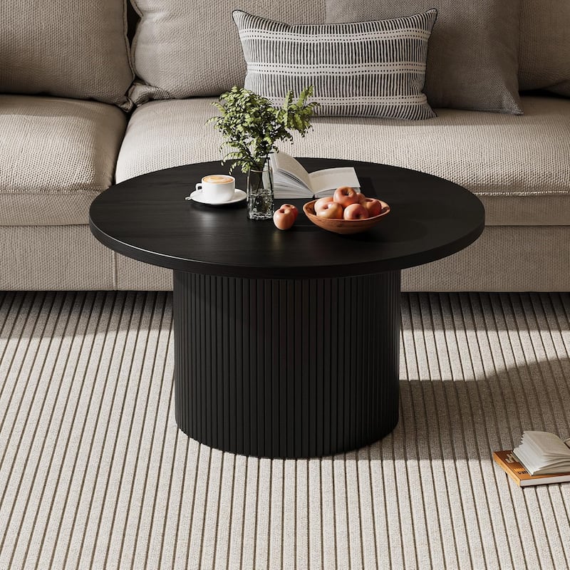 35 Inch Round Coffee Table Metal Frame Wood Top Center Table for Apartment - N/A