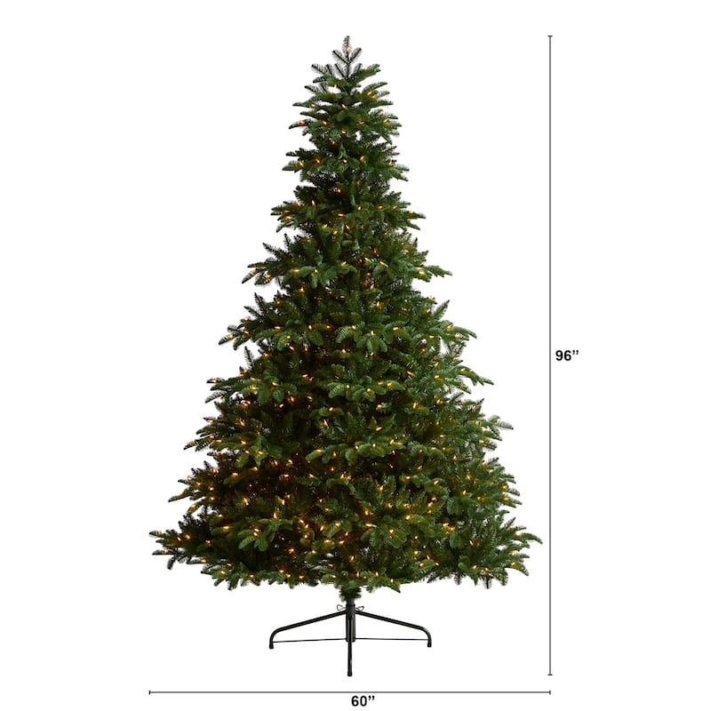 8ft. Spruce Artificial Christmas Tree with 700 Warm White Lights & 3412 Branches - Towering Holiday X-Mas Centerpiece