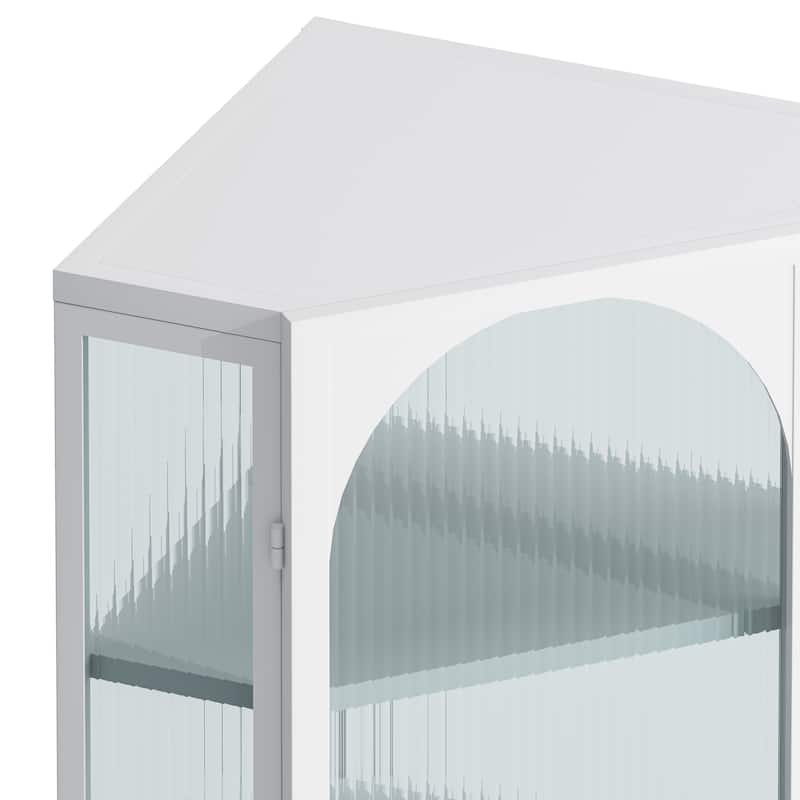 Glass Door Wall Mounted Corner Cabinet with Featuring Four-tier Storage