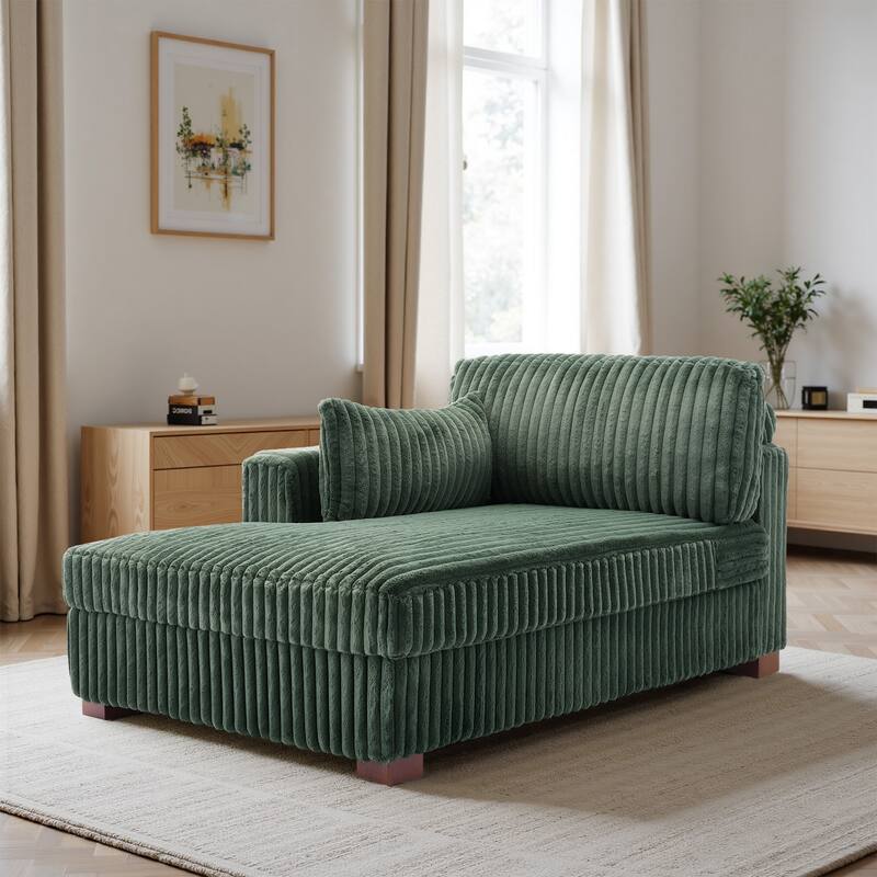 UIXE Upholstered Plush Bedroom Lounge Chairs with Right Armrest & Lumbar Pillow