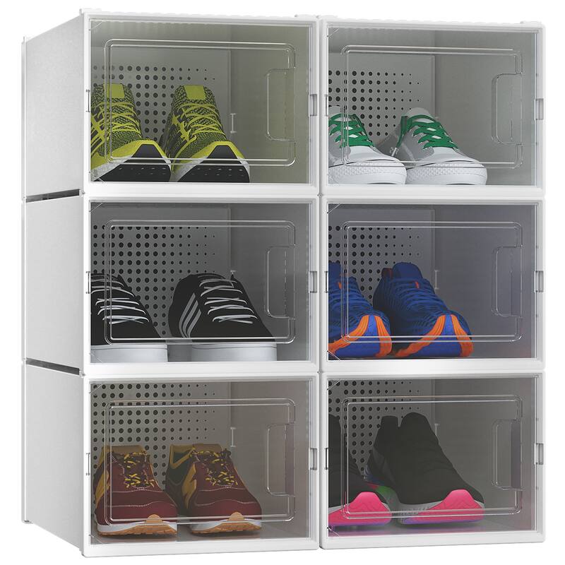 6/12/18 Pack Shoe Storage Box Plastic Stackable Shoe Organizer for Closet Foldable Sneaker Containers Bins Holders Racks