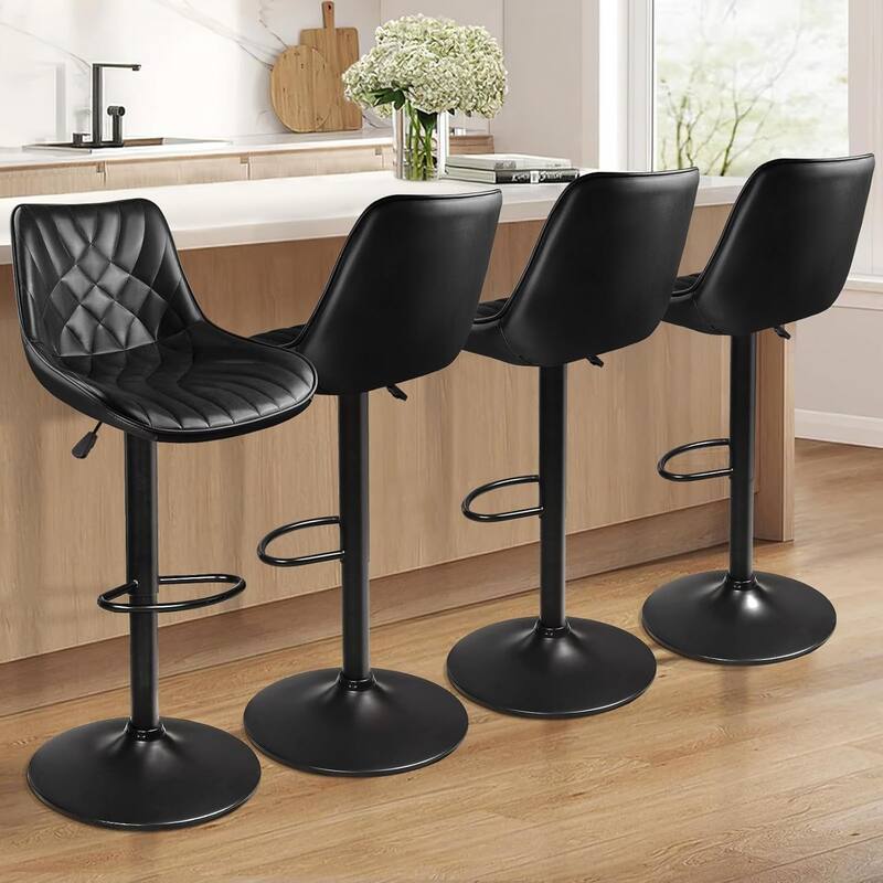 BOSSIN Bar Stools,Counter Heigh Faux Leather Adjustable Bar Stools with Back, Dining Chair