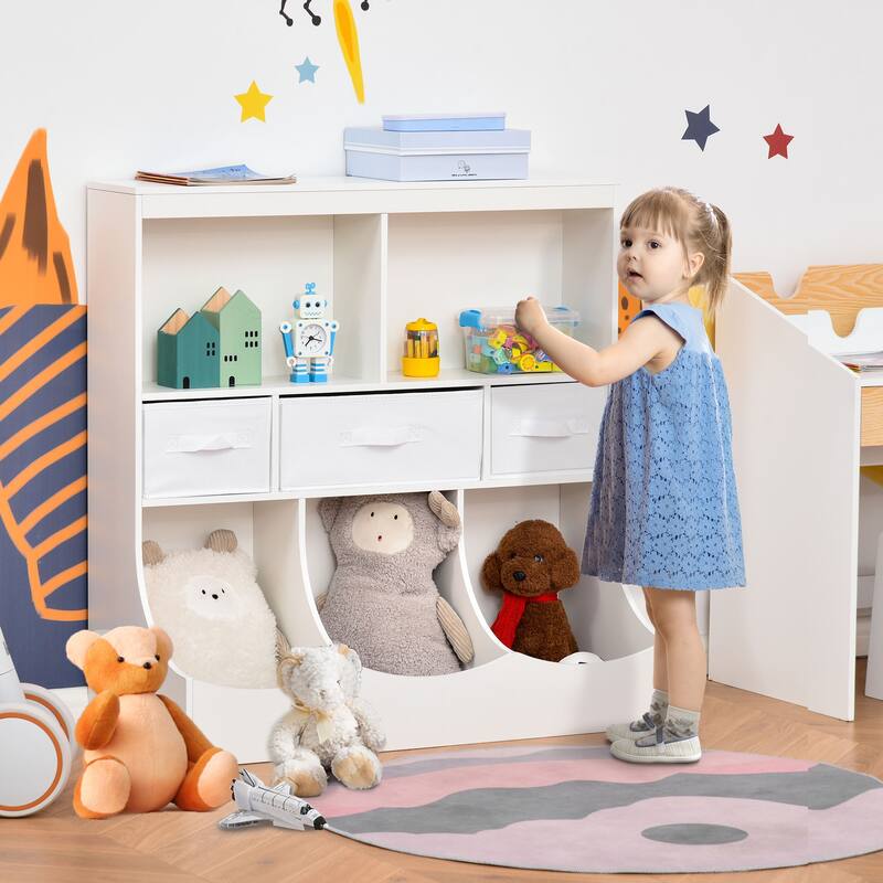 Multi-Compartment Storage Cabinet for Kids with Fabric Drawers and Shelves Ideal for Toys Books and Clothes