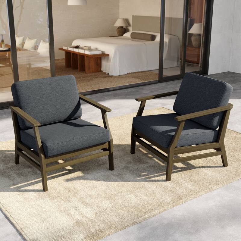 Outdoor Teak Wood Club Chairs with Cushions (Set of 2)