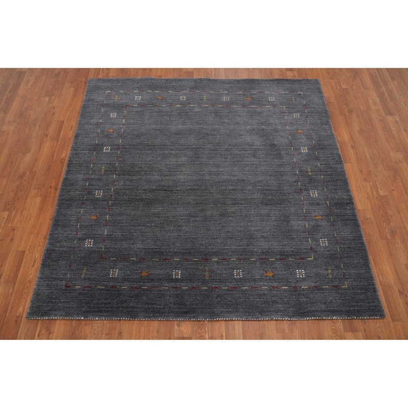 Hand Knotted Oriental 100% Wool Carpet Tribal Animal Pictorial Greys & Charcoal Gabbeh Area Rug - 6' 0'' X 5' 11''