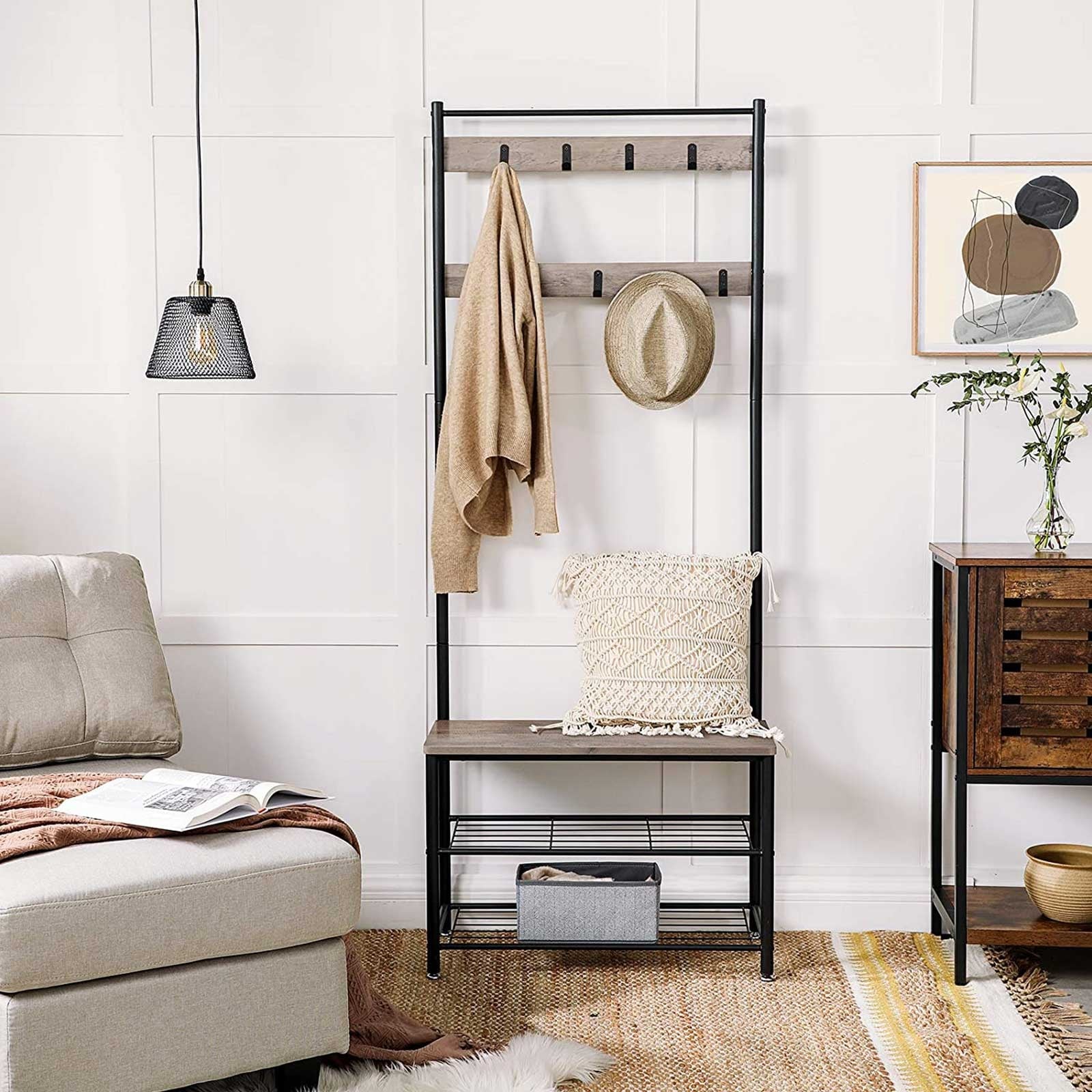 Vasagle industrial coat rack hall tree entryway shoe store bench