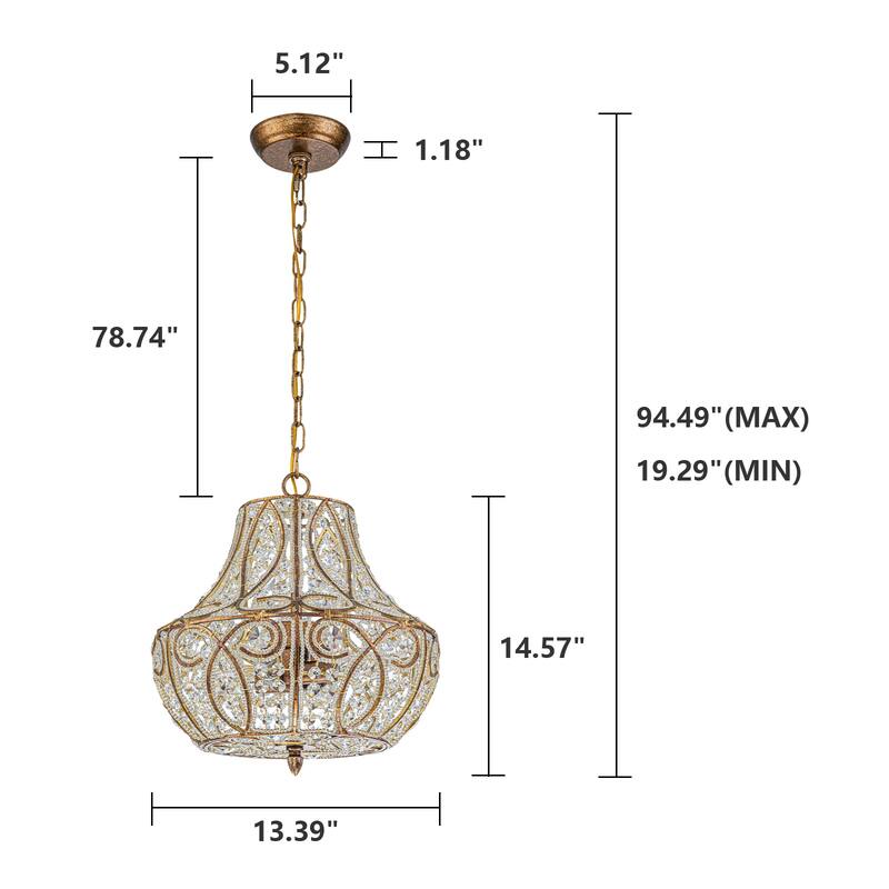 Vintage Glam 4-Light Antique Brass Crystal Chandelier - Antique Brass