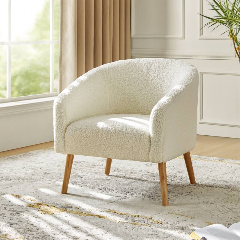 Sheila Modern 31"W Boucle Armchair with Solid Wood Legs by HULALA HOME - Ivory