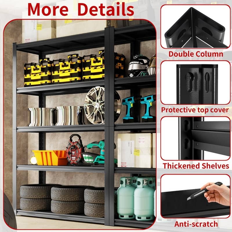 5/6-Tier Adjustable Heavy Duty Metal Storage Shelves, Black, 72/82"H