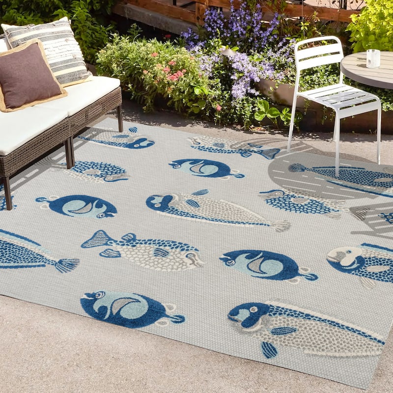 JONATHAN Y Aranciata Modern Fish High-Low Indoor/Outdoor Area Rug