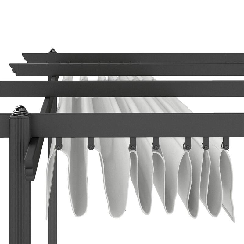 Retractable Aluminum Pergola with 180g Polyester Canopy UPF 30 Plus Gray White for Patio Garden or Terrace