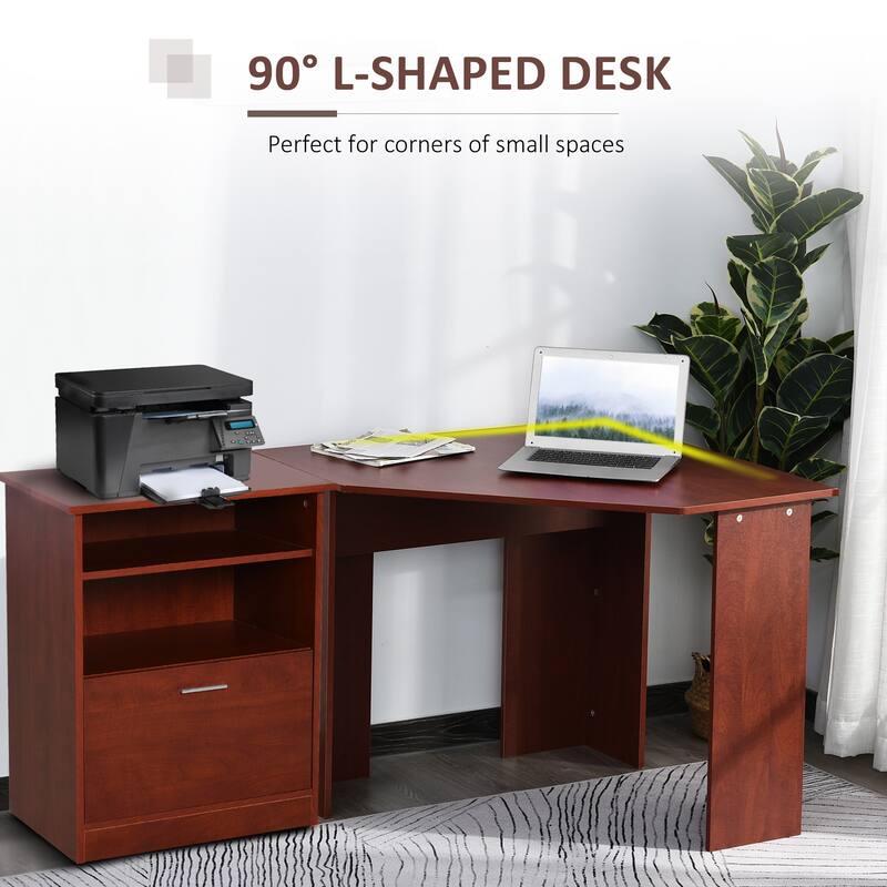 HOMCOM Computer Desk with Printer Cabinet, L-Shaped Corner Desk with Storage, Study PC Workstation for Home Office