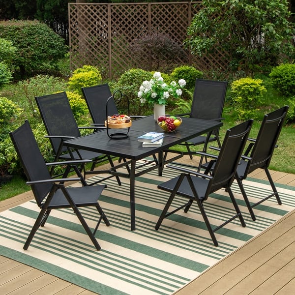 slide 2 of 48, Outdoor 5/7-Piece Patio Dining Set, 7-positon Reclining Folding Sling Chair & E-Coating Metal Steel Table