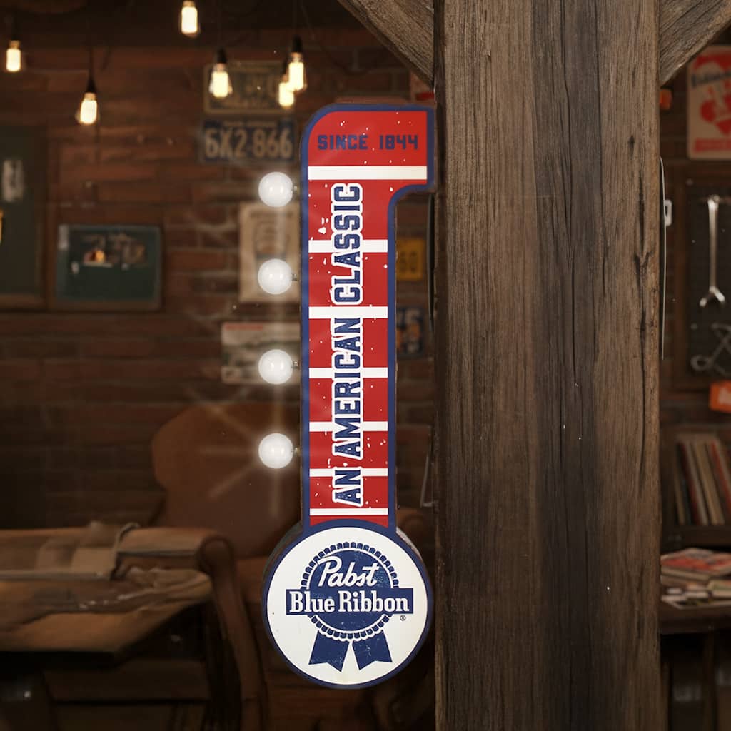 American Art Decor Pabst Blue Ribbon LED Metal Sign - Retro Marquee Wall Decor - 7.5" x 25"