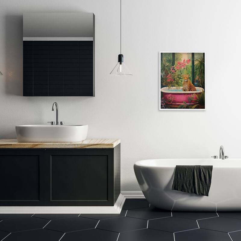 Stupell Leopard in Lush Tropical Bath Framed Giclee Art Design By Heidi Kuntz