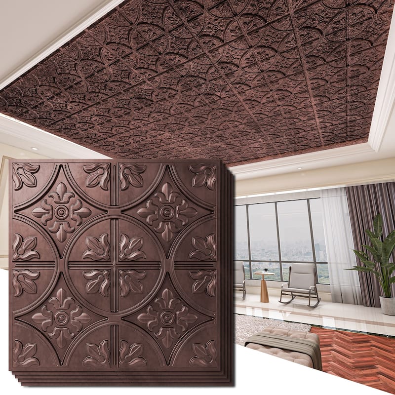 Art3d 2x2 ft. PVC Ceiling Tile, Fancy Classic Style in Antique Copper