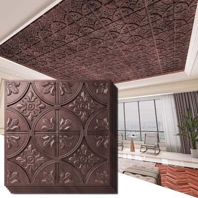 Art3d 2x2 ft. PVC Ceiling Tile, Fancy Classic Style in Antique Copper