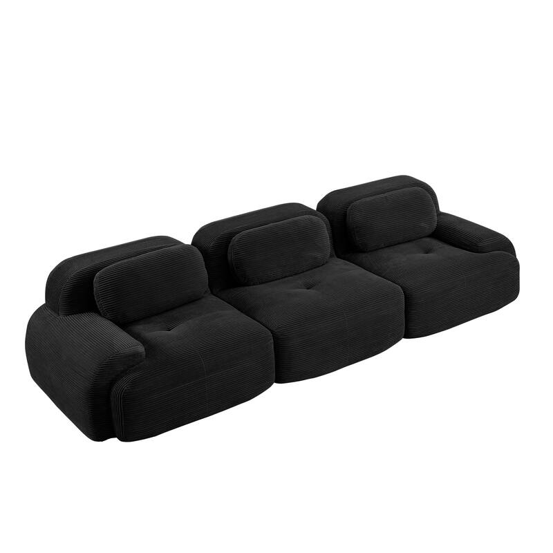 Anmytek Modern 3 Seat Black Modular Corduroy Sofa No Assembly Sectional Couch