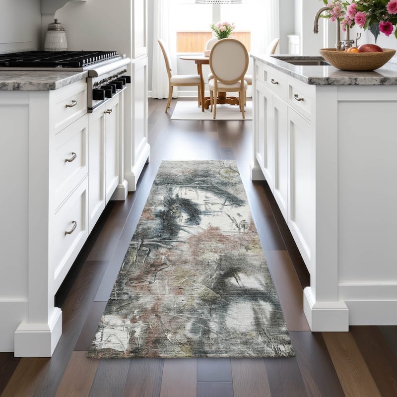 Machine Washable Indoor/Outdoor Modern Artistry Chantille Rug