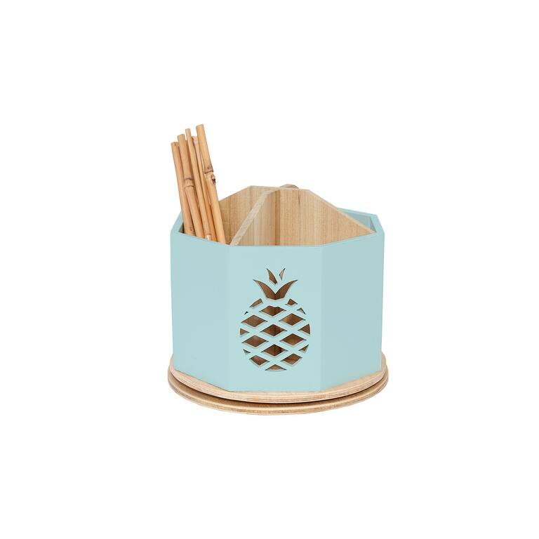 DesignStyles 4 Compartment Spinning Desktop Organizer / Rotating Pen and Pencil Cup and Sorter - Mint Pineapple
