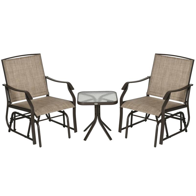 3 Piece Outdoor Glider Chair with Coffee Table Bistro Set, 2 Patio Rocking Swing Chairs with Breathable Sling Fabric, Gl
