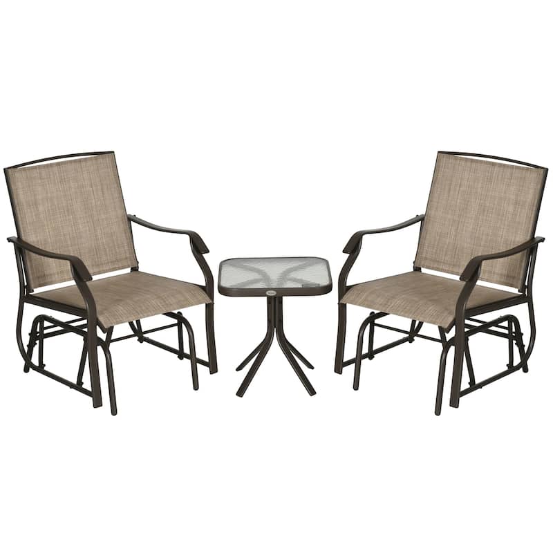 Outsunny 3 Piece Outdoor Glider Chair with Coffee Table Bistro Set, 2 Patio Rocking Swing Chairs with Breathable Sling Fabric