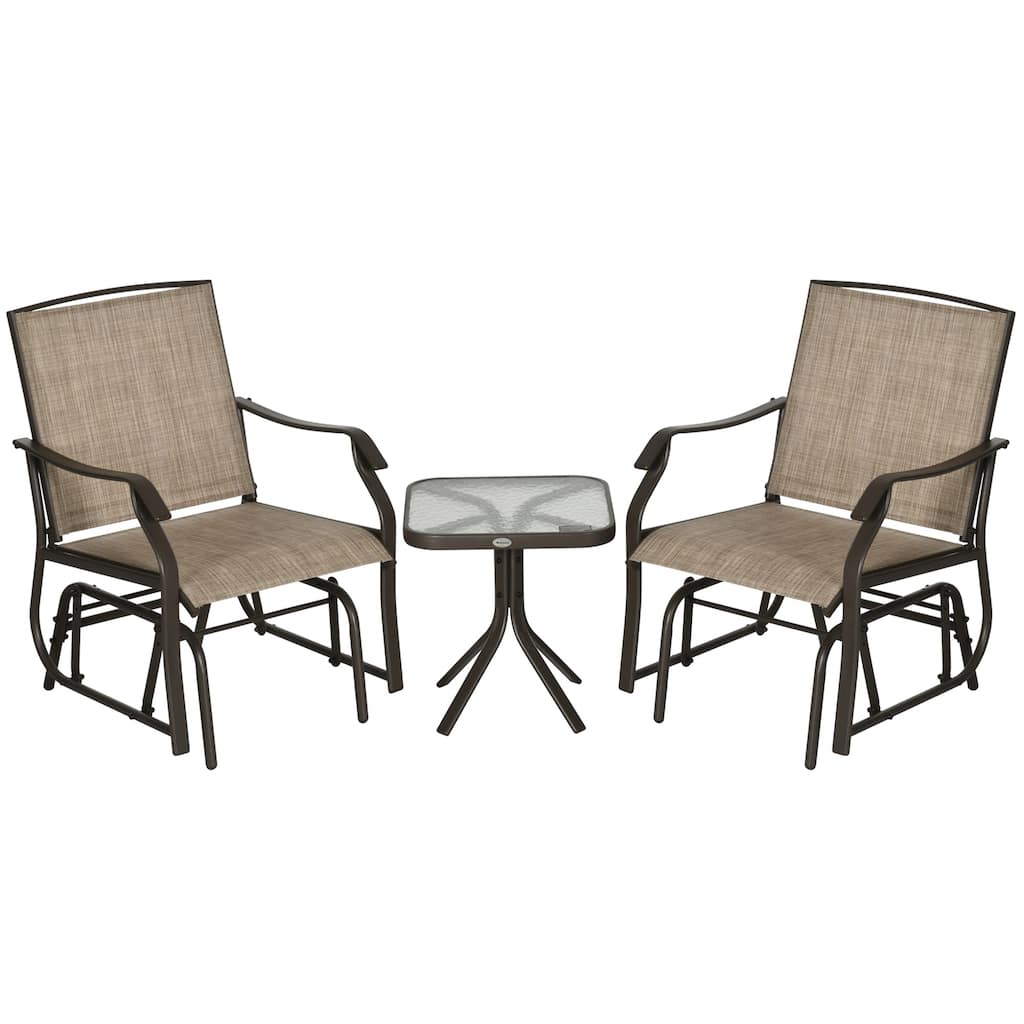 Outsunny 3 Piece Outdoor Glider Chair with Coffee Table Bistro Set for Backyard, Garden and Porch
