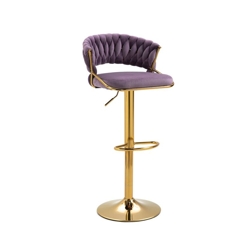 Set of 2 Modern Velvet Adjustable Bar Stools with Backs