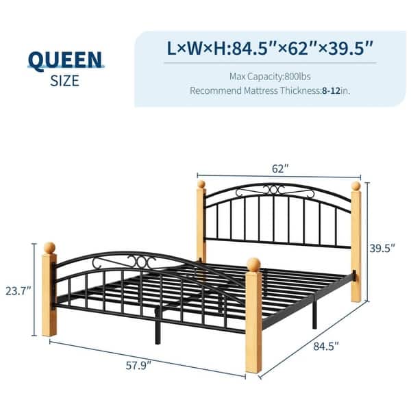 dimension image slide 1 of 3, Queen Size Bed Frame with Headboard,Platform Bed Frame,Wooden Slat Support,No Box Spring Needed,Underbed Storage Space