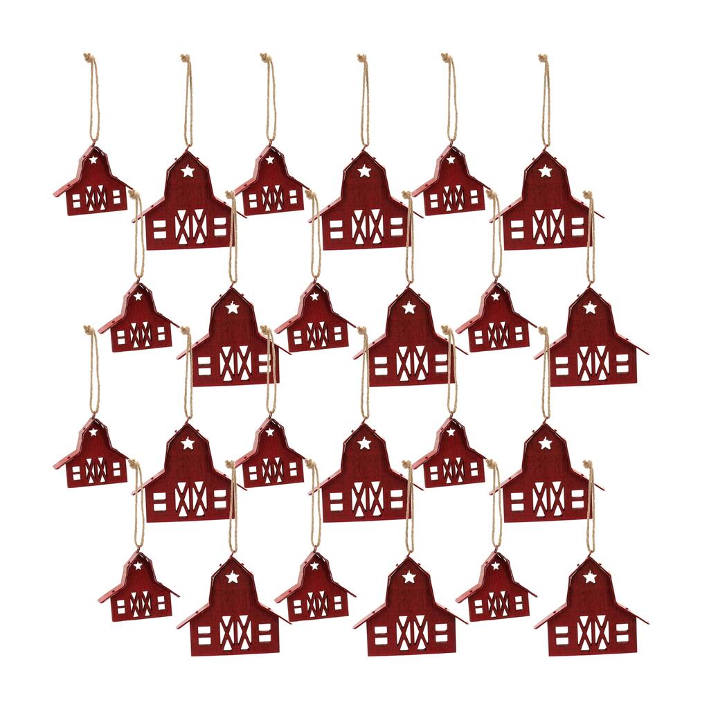 Wood Barn Ornament (Set of 24)