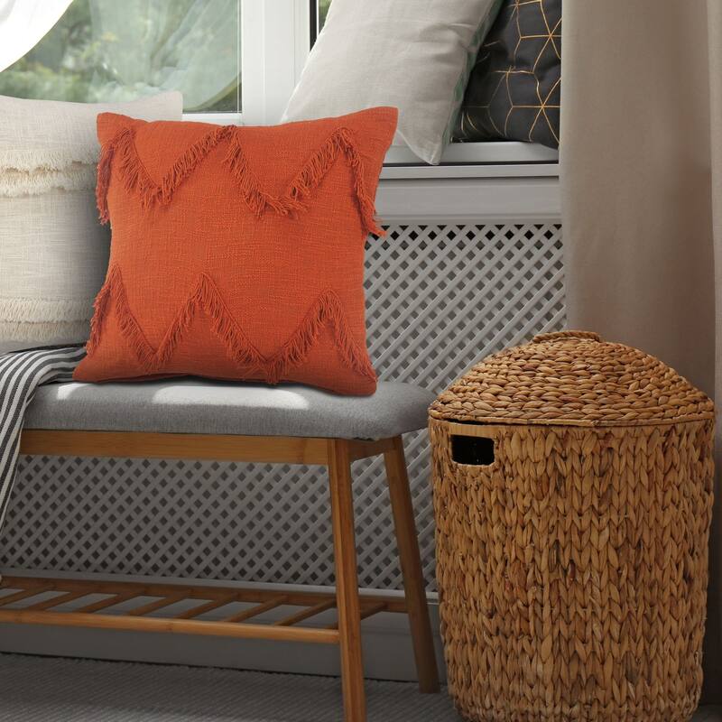 20" Red and Orange Handmade Chevron Square Throw Pillow