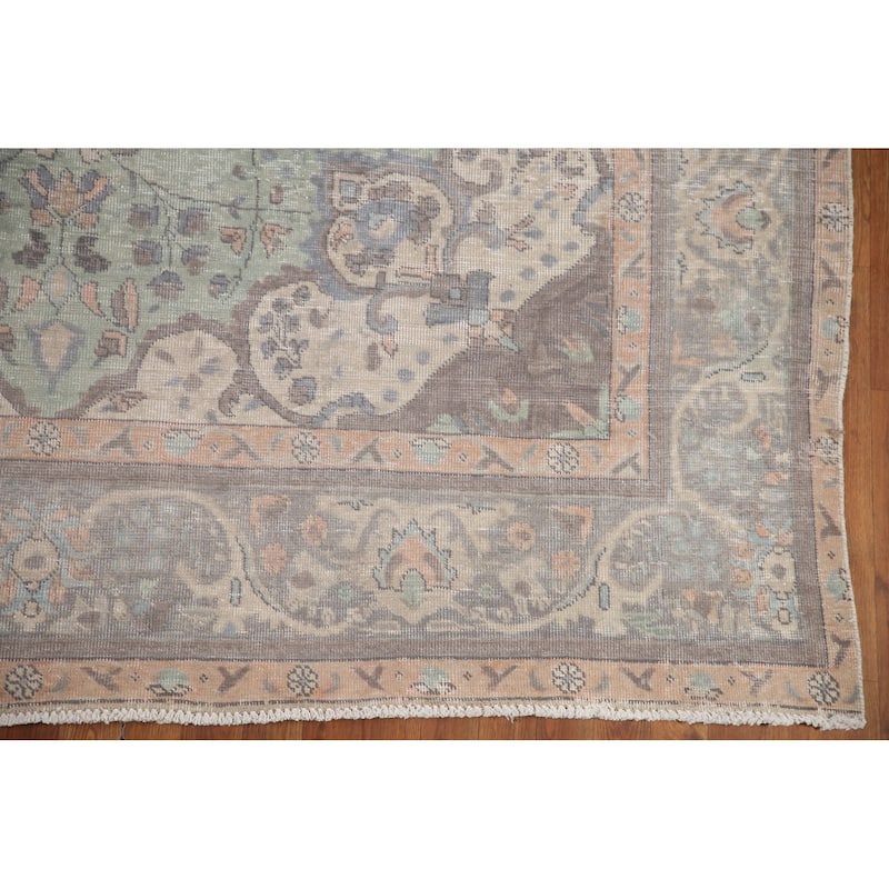 Hand Knotted Oriental 100% Wool Carpet Traditional Floral Green Tabriz Area Rug - 11' 7'' X 8' 1''