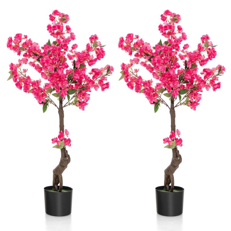 Costway 1/2 Pack 42" Artificial Plum Blossom Tree with 92 Flowers & - See Details - Red - See Details