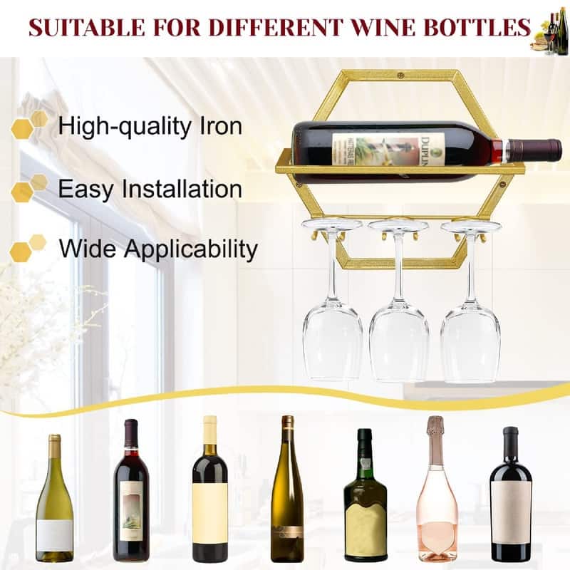 2Pcs Wall Mounted Wine Bottle Stemware Rack - 11"D x 10"W x 1.8"H