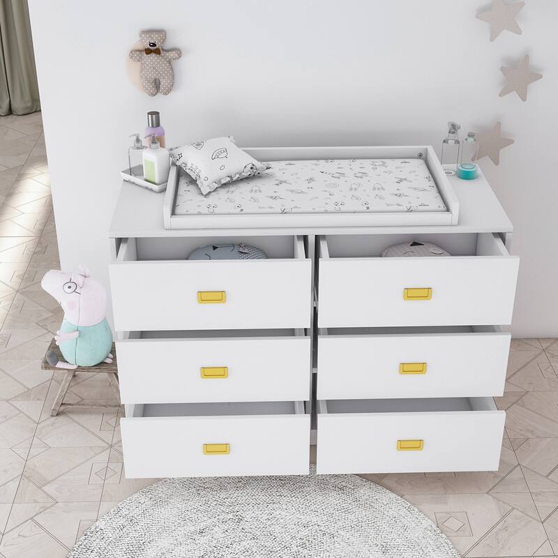 6-Drawer Dresser Change Table With Large Storage Space Chest Cabinet