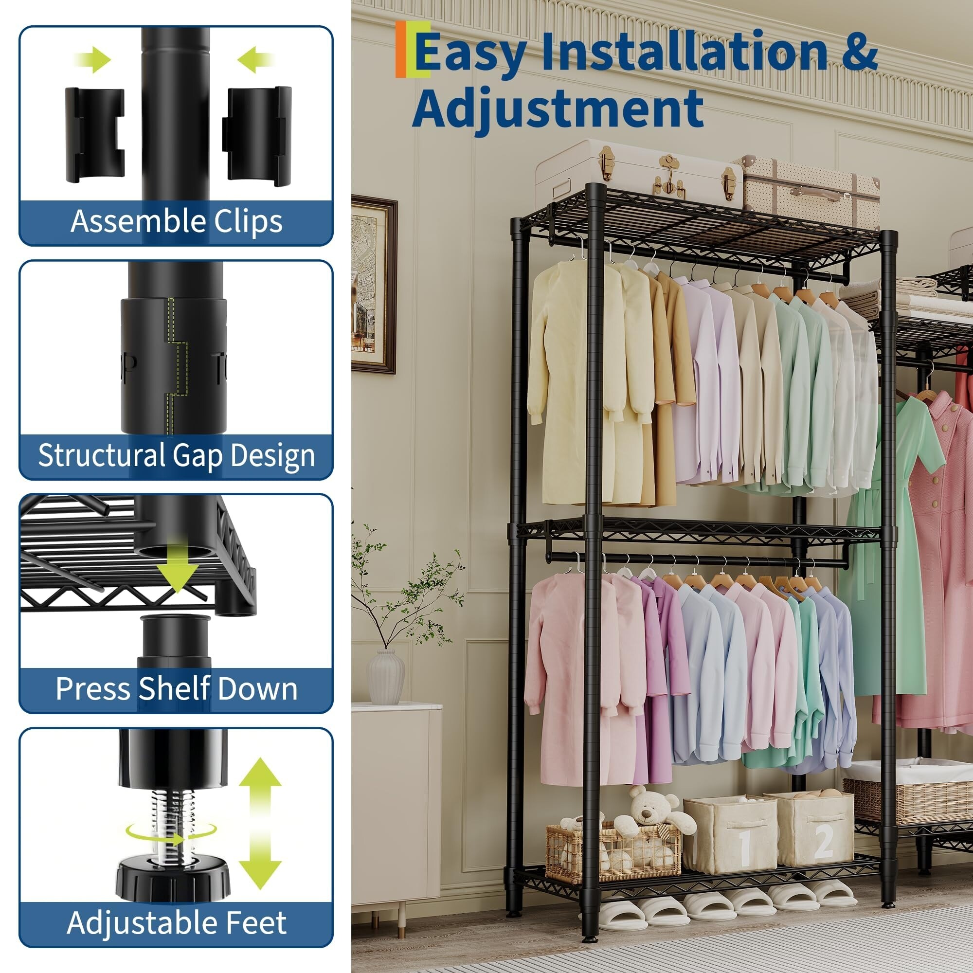 Heavy Duty Clothes Rack, 1870 LBS Load Freestanding Garment Rack