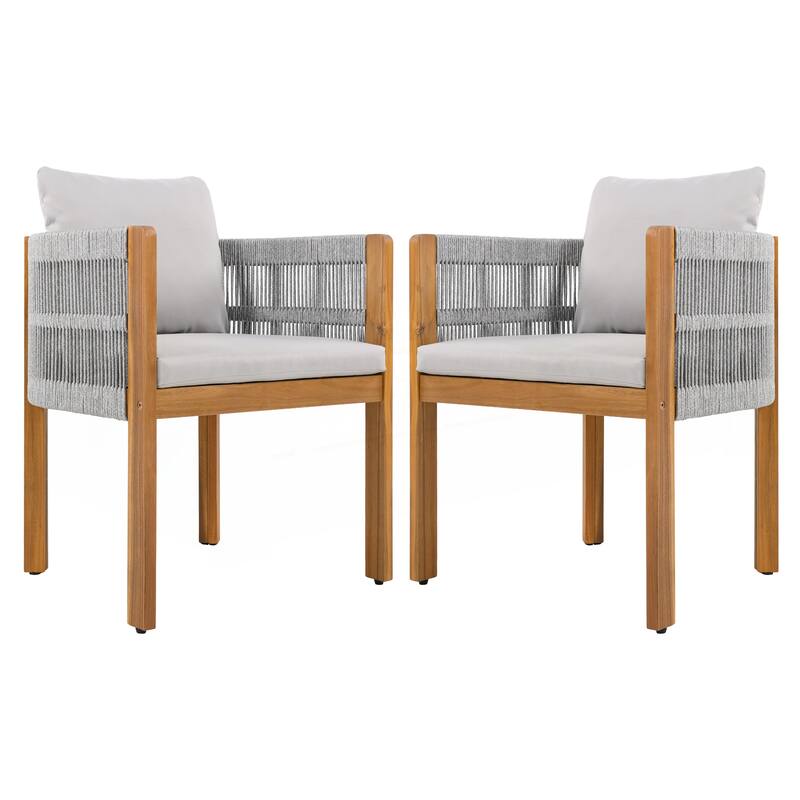 Acacia Wood Outdoor Dining Chairs Set of 2