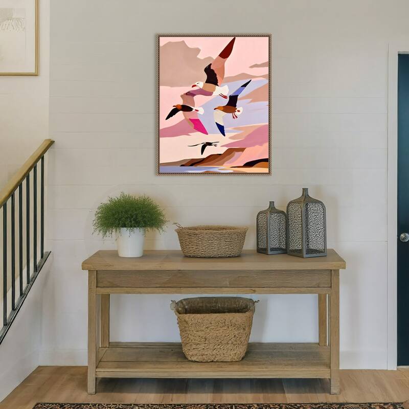 Soaring Silhouette Seagulls by Uma Gokhale Framed Canvas Wall Art