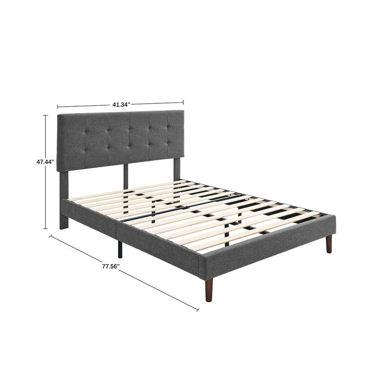 MUSEHOMEINC Tufted Upholstered Platform Bed with Adjustable Height Headboard - Grey - Twin