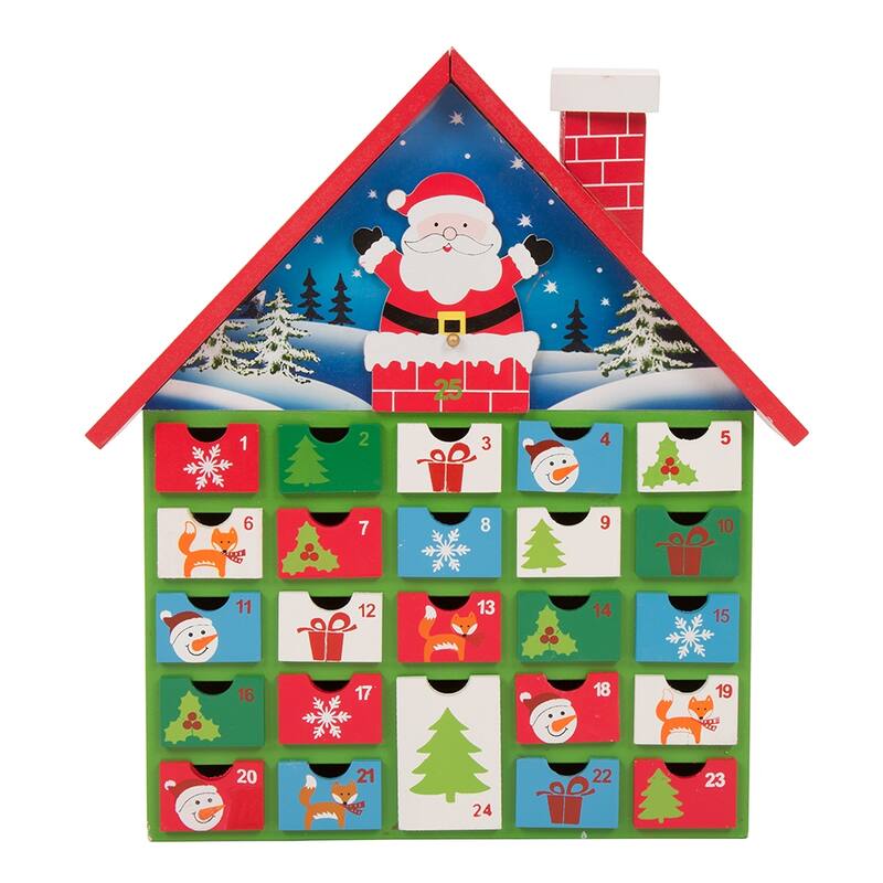 Glitzhome Christmas Wooden LED Farmhouse Countdown Advent Calendar with Drawer