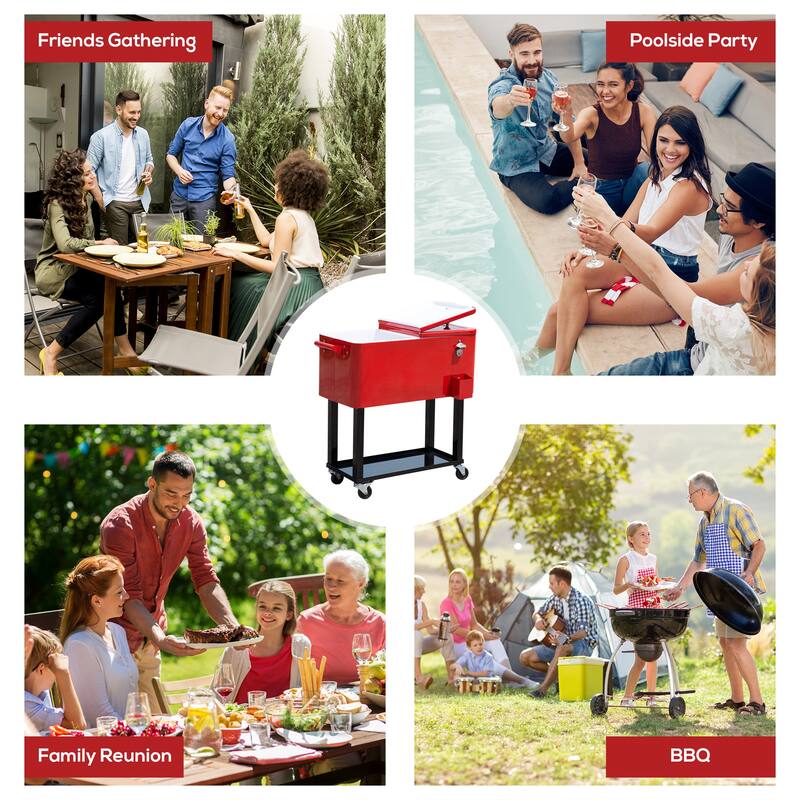 Outsunny 80 QT Rolling Cooler Cart with Wheels for Party