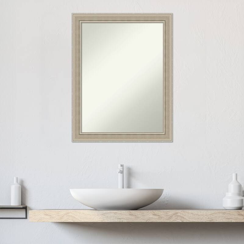 Mezzo Silver Non-Beveled Wood Framed Bathroom Vanity Wall Mirror - Mezzo Silver