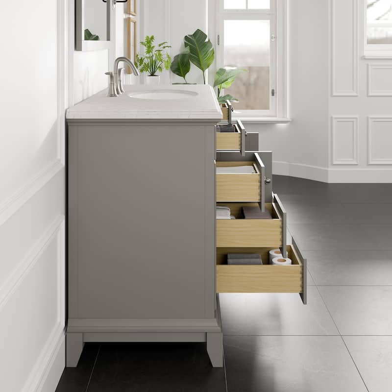 Eviva Elite Stamford 42" Gray Bath Vanity with Carrara Quartz Top