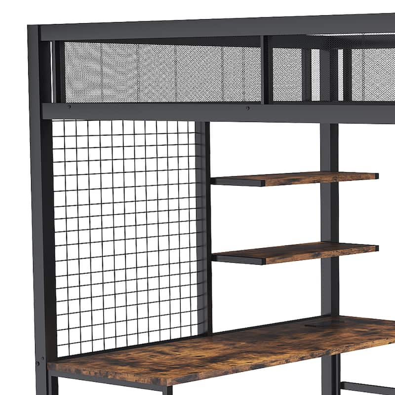 Full Loft Bed with Built-In Desk & USB Charging, Heavy Duty Metal Frame, 4 Hidden Drawers & Staircase